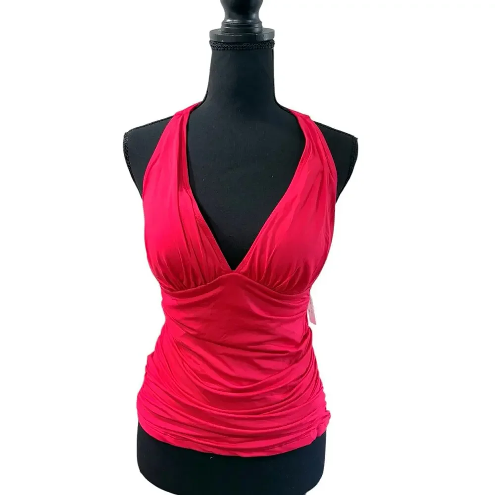 NWT! Bleu Rod Beattie Kore Halter Tankini Top Swim Scarlet Red - Size 6 - Picture 4 of 8